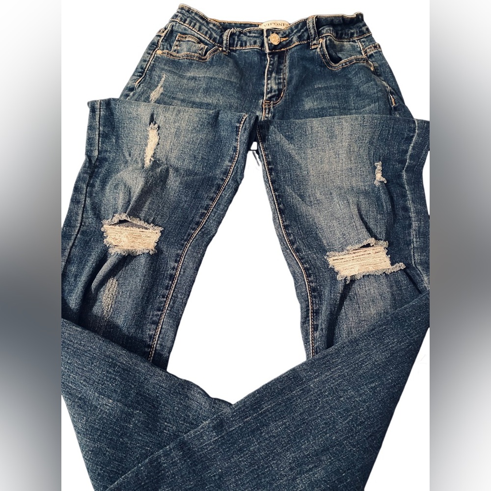 Ripped Straight Leg Jeans